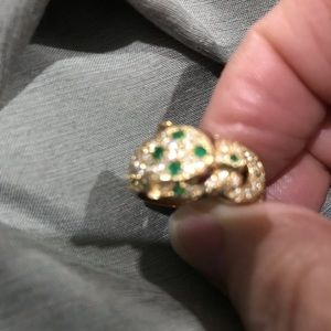 14k Diamond, Emerald and Ruby Panther ring.